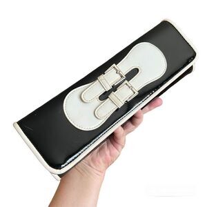 Black and White Patient Leather Buckle Vintage Inspired Clutch